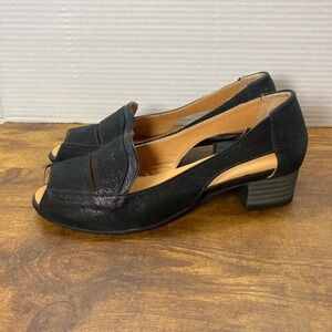 Ethan Valdes‎ Black Peep Toe Cutout Block Heel Loafer Shoes Women 36 Career